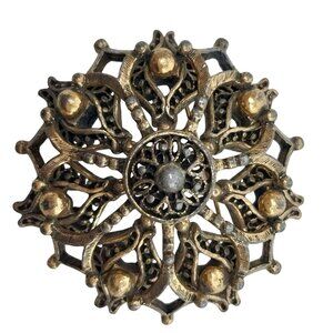 Vintage Hedy Ornate Antique Gold Tone Filigree Brooch Pin